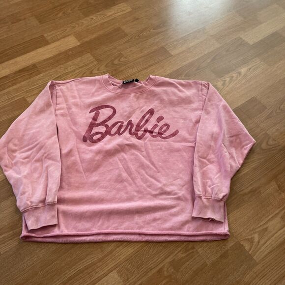 Barbie Pullover Sweatshirt Raw Hem Pink Size XL - Picture 6 of 6